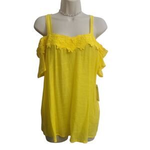 Per Seption Women’s Medium Yellow Cold Shoulder Lace Boho Blouse Top NWT